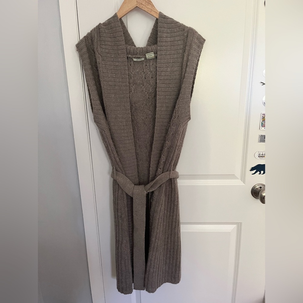 Anthropologie Grey Knit Sleeveless Cardigan with Belt